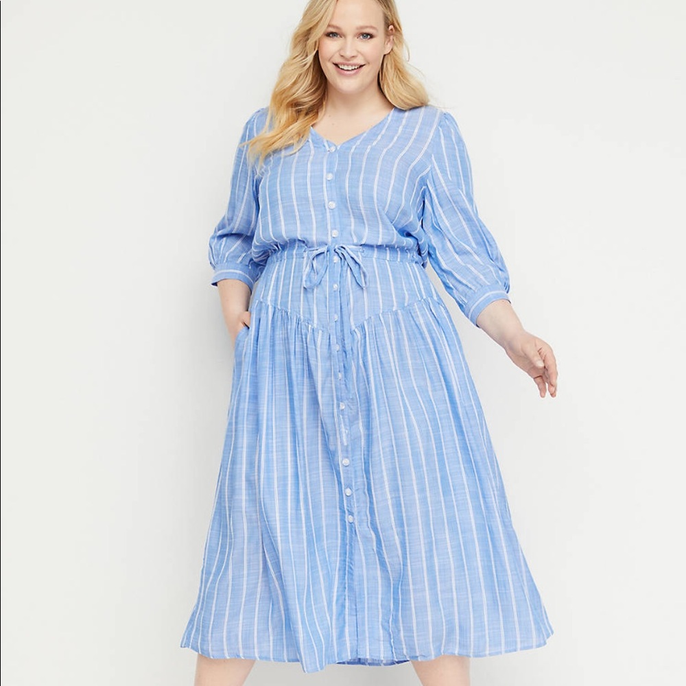 NWT Lane Bryant Striped Button-Front Midi Dress